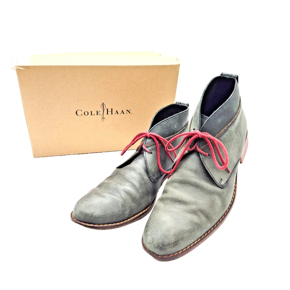 Cole Haan Air Colton Chukka Boots Gray Leather Red Laces Men's Size 10.5 MC09586